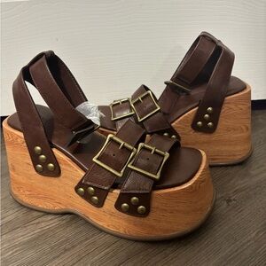 Dolls Kill / Current Mood Brown Summer Moves Platform Wedges